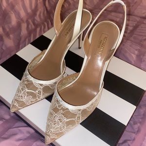 Aquazzura So Nude 85 Lace & Satin Slingback Pump